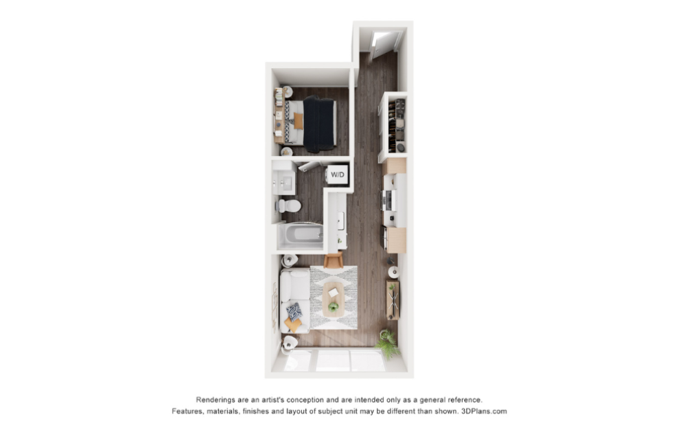 Open 1 Bedroom - A2 - 1 bedroom floorplan layout with 1 bathroom and 487 - 529 square feet