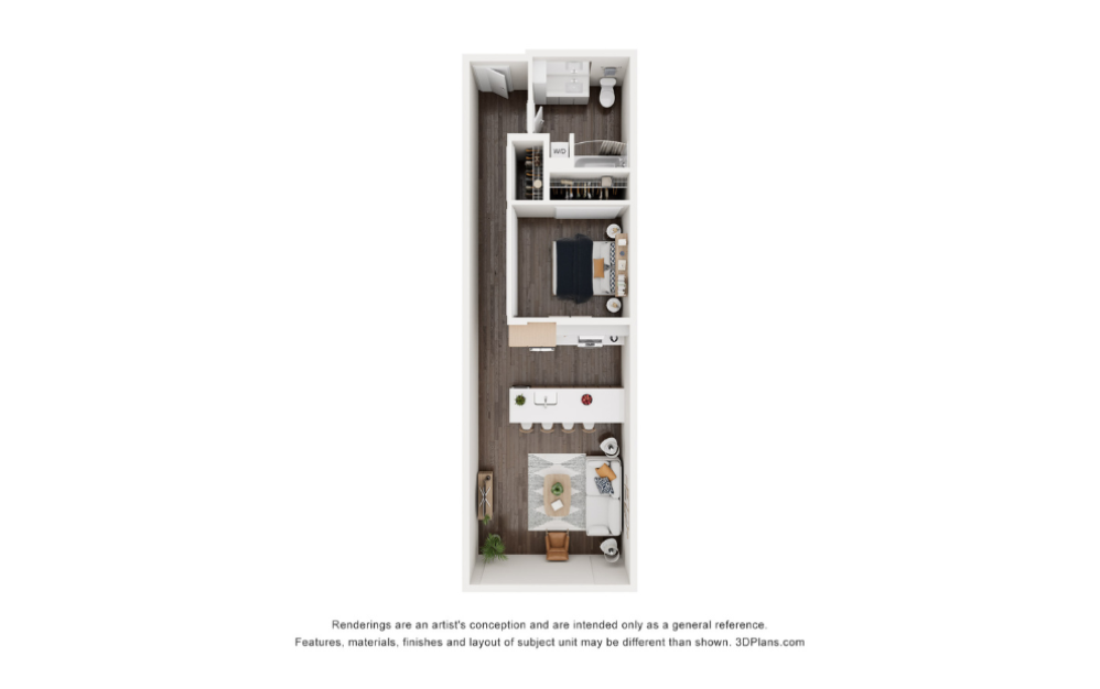 Open 1 Bedroom - B3 - 1 bedroom floorplan layout with 1 bathroom and 724 square feet