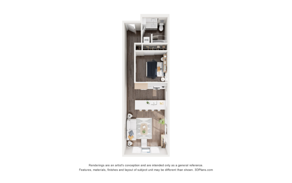 1x1 - C5 - 1 bedroom floorplan layout with 1 bathroom and 705 - 743 square feet