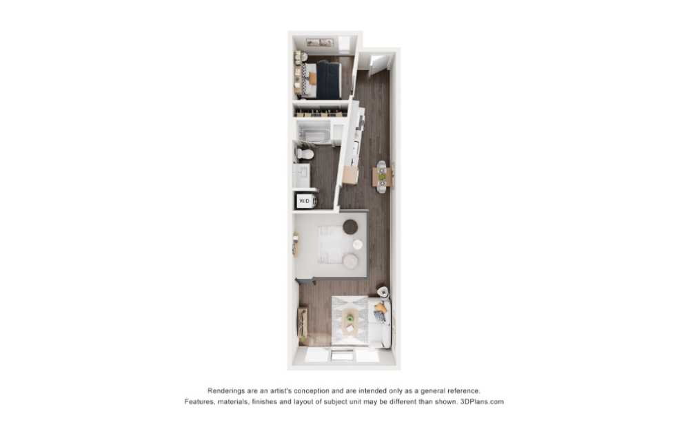  1x1 - C6 - 1 bedroom floorplan layout with 1 bathroom and 607 square feet