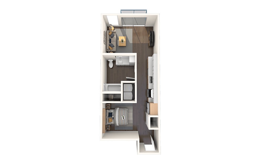 Studio - A4 - Studio floorplan layout with 1 bath and 519 square feet.